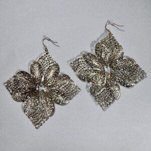 Filigree Flower Earrings – Silver Tone Metal